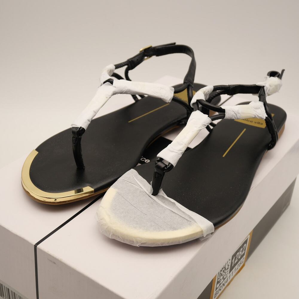 NEW Dolce Vita Women's 7 Marly  Stella Flat Sandals Shoes  Black Gold